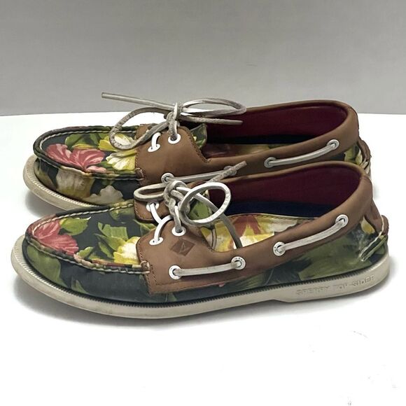 Sperry Leather Canvas Boat Shoes Men Sperry Leather Canvas Mens Boat Shoes Sz 8 Floral Preppy Casual Nautical Coastal